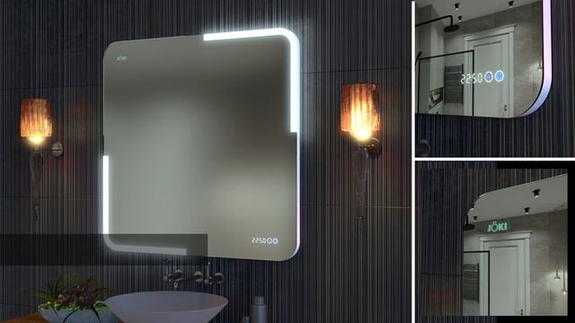 Зеркало Joki Corner 80x80 или 60x60, с подсветкой, функцией антизапотевания, часами смотреть онлайн