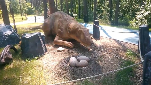 Самка динозавра охраняет свою кладку!