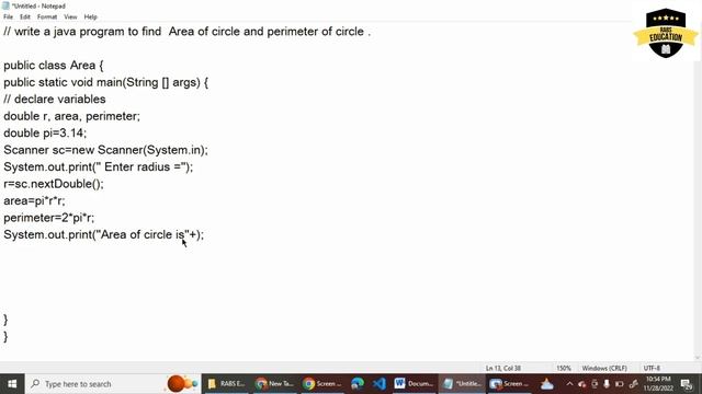 Write a Java program to print the area and perimeter of a circle || #trending #rabseducation #java смотреть онлайн