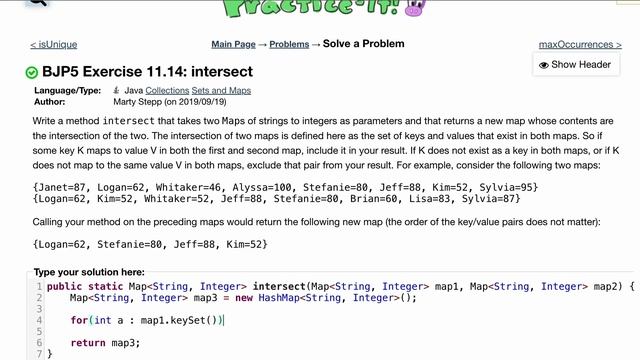 Java Practice It | Exercise 11.14: intersect | collections, sets and maps, hashmap смотреть онлайн