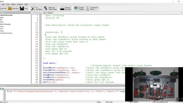 Activity 3.1.3 Basic Inputs Programming - Part 6 Using an Ultrasonic Range Finder (VEX Cortex) смотреть онлайн