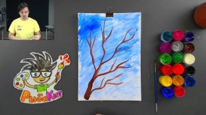 Ветка Вербы - рисуем красками Весна - РыбаКит папа рисует