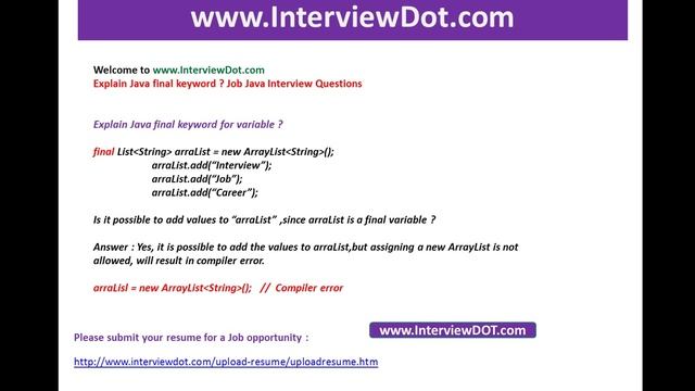 Explain java final variable job java interview question and answer смотреть онлайн