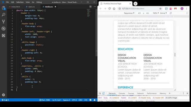Верстка сайта портфолио (часть 3). Адаптив под телефоны смотреть онлайн