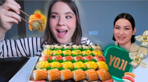 МУКБАНГ роллы от Иды Галич Вкусно? Моя реакция внутри обзор YOGJI сет роллов с лососем mukbang sushi