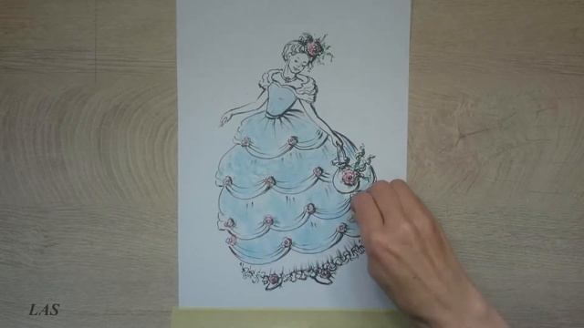 Sketch/Girl in a beautiful dress/oil Pastels/Acrylic/Эскиз девушки в красивом платье смотреть онлайн