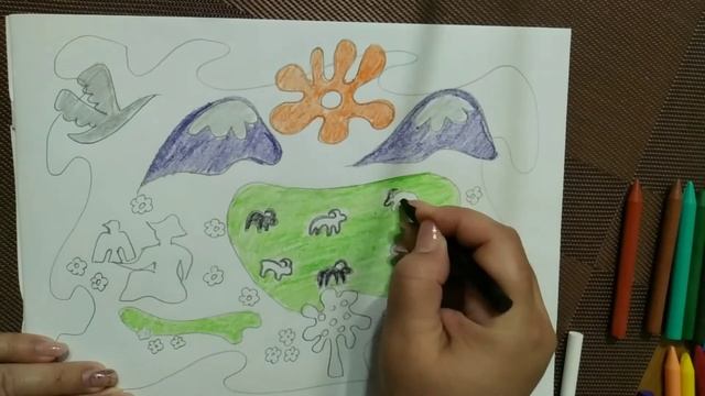 Как нарисовать пейзаж просто. Силуэтное рисование. Рисуем восковыми мелками. "На Джайлоо" Урок-1 смотреть онлайн