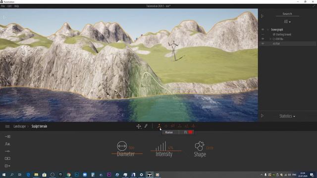 TWINMOTION 2020. Третий урок. Инструмент "Landscape" - "Sculpt terrain". Добавление воды на сцену. смотреть онлайн