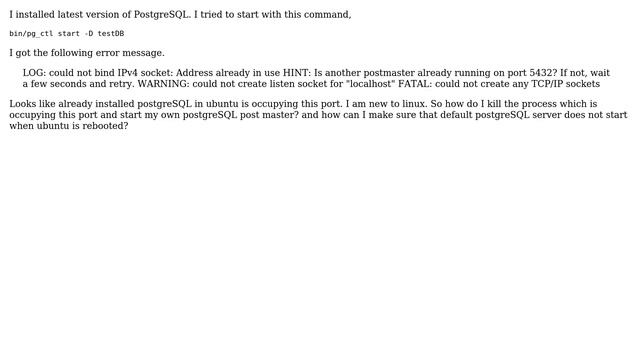 PostgreSQL does not start in ubuntu, says could not bind IPv4 Socket смотреть онлайн