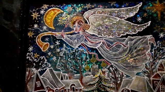 Моя работа .Рождественский ангел над городом .Витражная картина на стекле .20 на 30 см смотреть онлайн