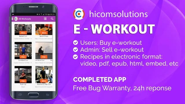 Android Demo - Workouts Fitness Mobile App Template, Script, Source Code for Sale смотреть онлайн