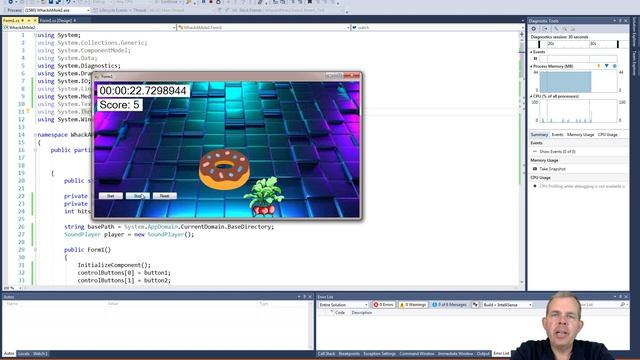 Game Tutorial for C# whack a Mole 01 move graphics with timer event смотреть онлайн