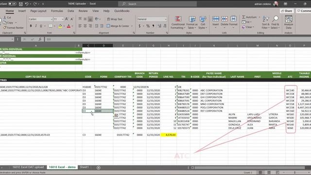 Excel to DAT file, BIR Alphalist for 1604E attachment (Annual Alphalist of Payee) смотреть онлайн