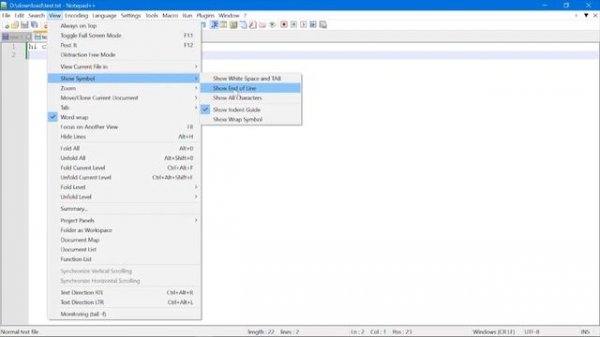 Display newline character in notepad++| replace CRLF with LF/CR in a text file using Notepad++