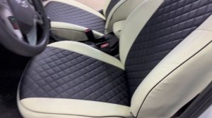 Классные чехлы на Солярис. Белые чехлы из экокожи для Hyundai Solaris 1 он же Kia Rio 3