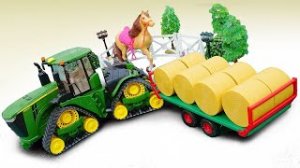 Машинки-помощники Брудер трактор везет сено лошадке. Видео для детей и игрушки.mp4