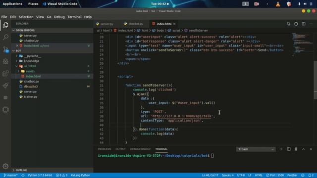 Building a chatbot rest api with flask building ui with html5 and integrating the rest api part 3 смотреть онлайн