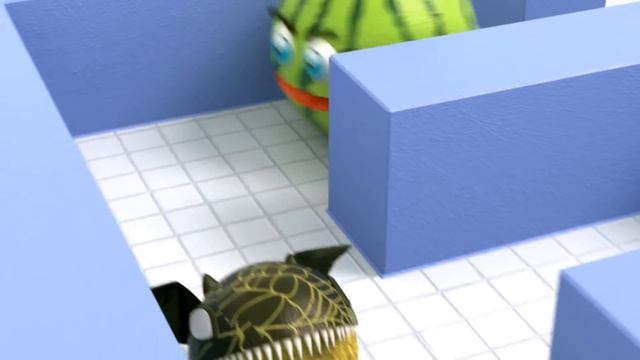 Watermelon Pacman vs Bat Pacman chomps fruit and rolls down an MAGIC slide Funny смотреть онлайн