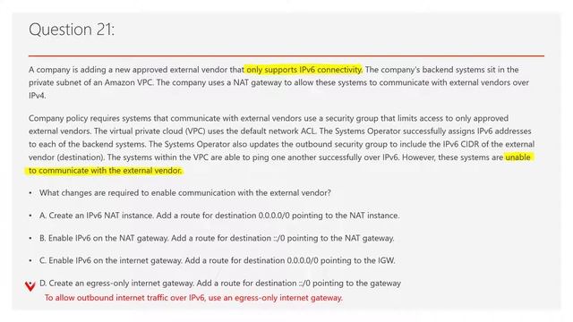 AWS SAP Certification Exam Question 21 - Network/Egress-Only Internet Gateway - 1Q1D смотреть онлайн