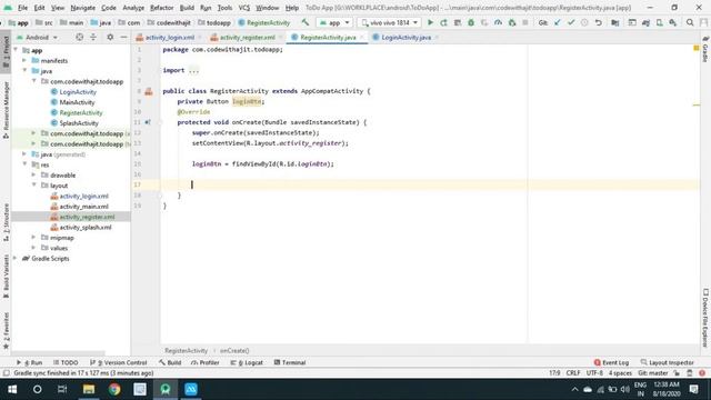 #14. Register Activity Design of Our App || Create a To-Do Android App using Rest API in Hindi смотреть онлайн