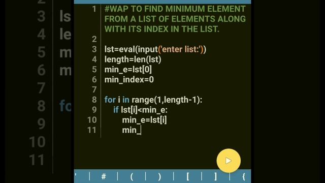 Python program to find Minimum Element from a List with its Index смотреть онлайн