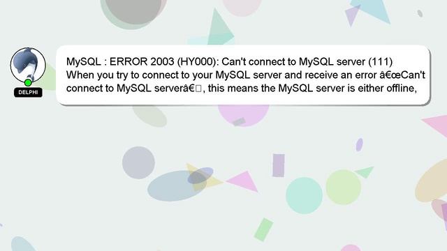 MySQL : ERROR 2003 (HY000): Can't connect to MySQL server (111) смотреть онлайн