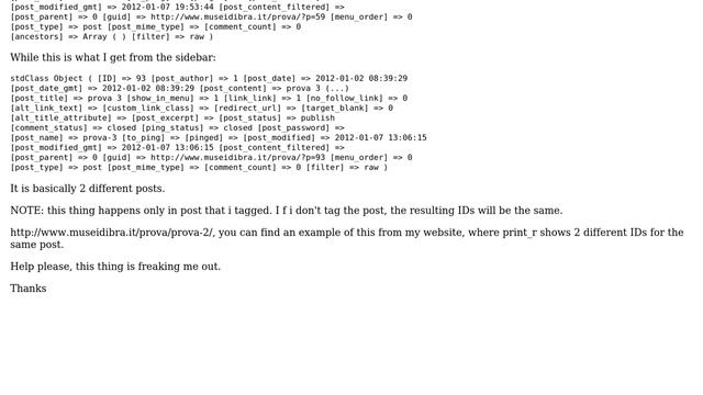 Wordpress: Print_r displaying two different post-＞ID if placed in sidebar or single.php смотреть онлайн