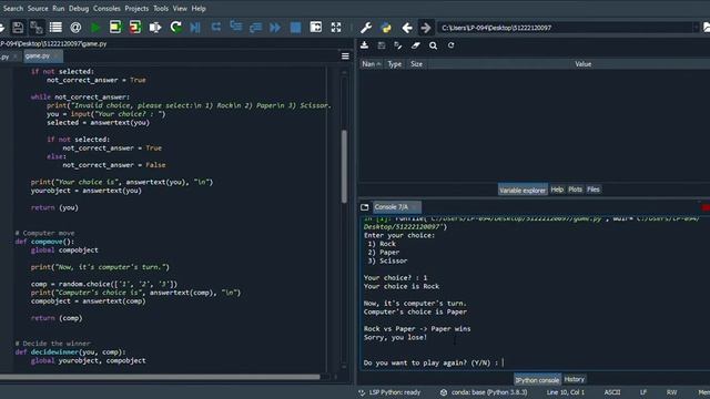 Rock - Paper - Scissor Game simulation using Spyder Python Language смотреть онлайн