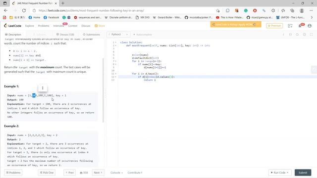 Leetcode 2190 Most Frequent Number Following Key In an Array смотреть онлайн