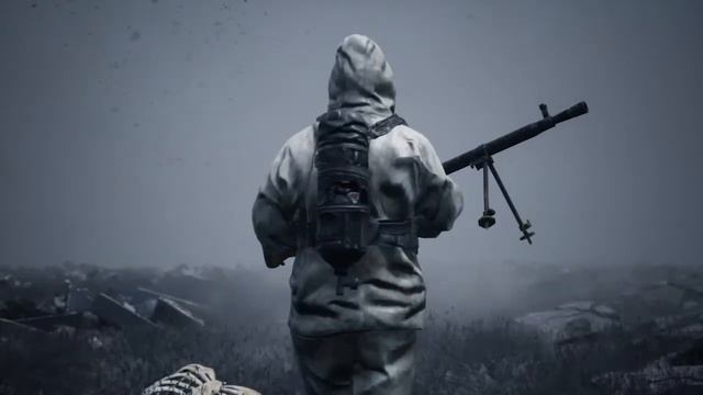 Stalker with weapons after a nuclear war on the battlefield. смотреть онлайн