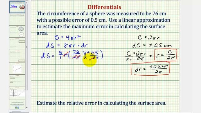 Ex: Use Differentials to Approximate Possible Error Finding the Surface Area of a Sphere смотреть онлайн