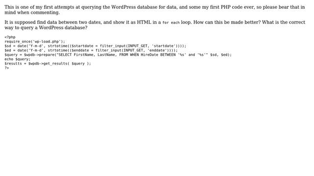 Query WordPress database, returning an array of rows смотреть онлайн