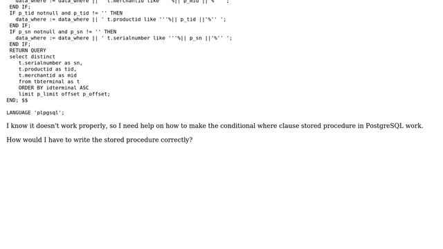 Databases: Conditional where for postgres stored procedure смотреть онлайн