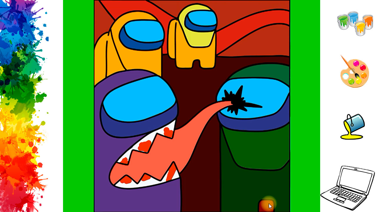 Раскраски для детей Амонг Ас на компьютере, раскрашиваем простые детские рисунки смотреть онлайн