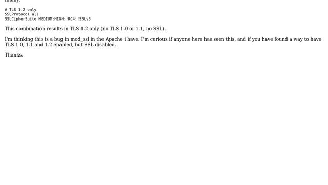 DevOps & SysAdmins: Unable to turn off SSLv3 on Apache 2.4.9 without losing TLS 1.1 and 1.2 смотреть онлайн