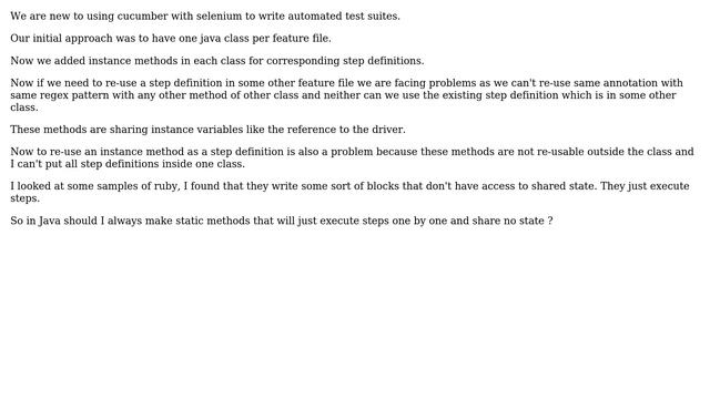 Should cucumber step definitions in Java be static methods or instance methods? смотреть онлайн