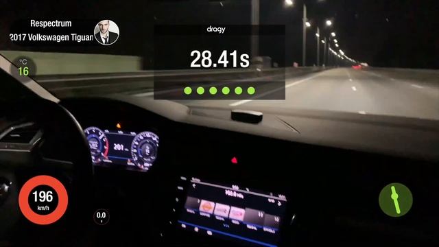 VW Tiguan 2.0 TSI 220HP DSG 98 RON Dragy 0-100 100-200 402m 1/4 Mile Acceleration