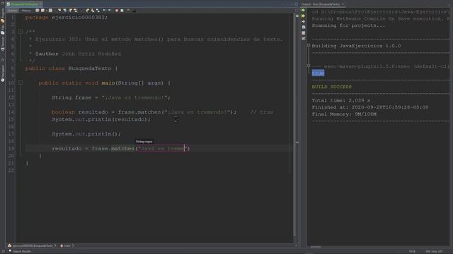 Java Ejercicio: 382 Usar el Método de Instancia matches() para Encontrar Coincidencias de Texto смотреть онлайн