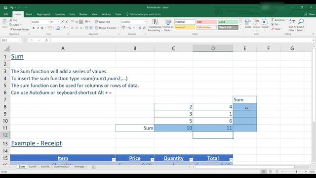 Microsoft Excel 2016 - Sum Function Tutorial смотреть онлайн