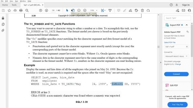 Introduction to Oracle SQL Explicit FunctionsTO_CHARTo_Date смотреть онлайн