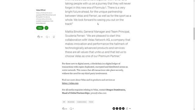 Velas Review- New Partnerships with Ferrari, Scuderia , Simplechain and Simplex!! смотреть онлайн