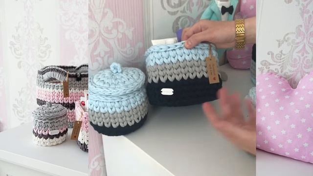 Корзина круглая квадратная прямоугольная из трикотажной пряжи ● вязание крючком смотреть онлайн