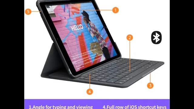 Logitech Slim Folio Integrated Keyboard Case with Bluetooth for iPad 7th Generation-10.2