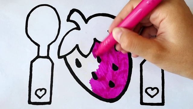 How to Draw Strawberry for Kids and Toddlers | Easy Fruit Drawing and Coloring for Children смотреть онлайн