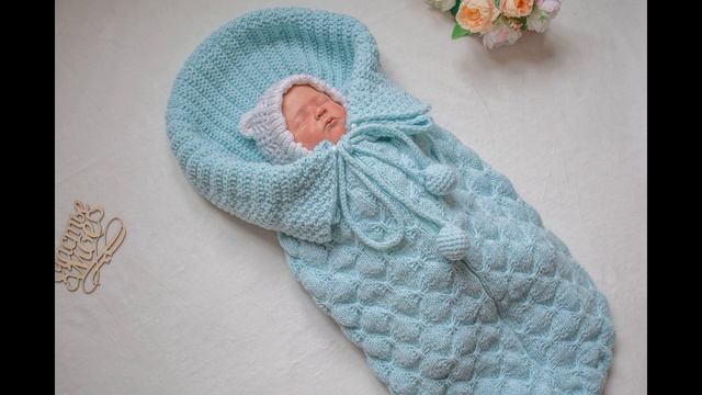 Вязанный кокон для новорожденного. Для малыша . На выписку конверт. смотреть онлайн