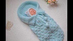 Вязанный кокон для новорожденного. Для малыша . На выписку конверт.