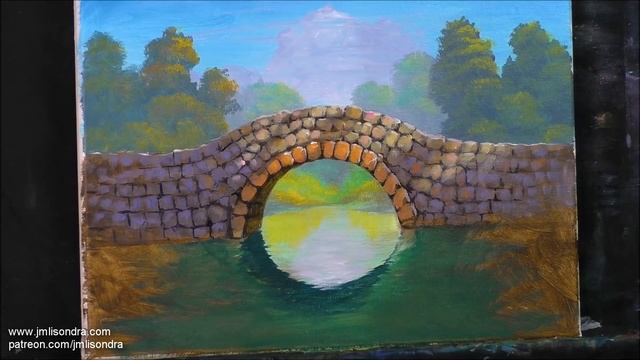Acrylic Landscape Painting In Time-lapse / Lady In The Bridge / JMLisondra