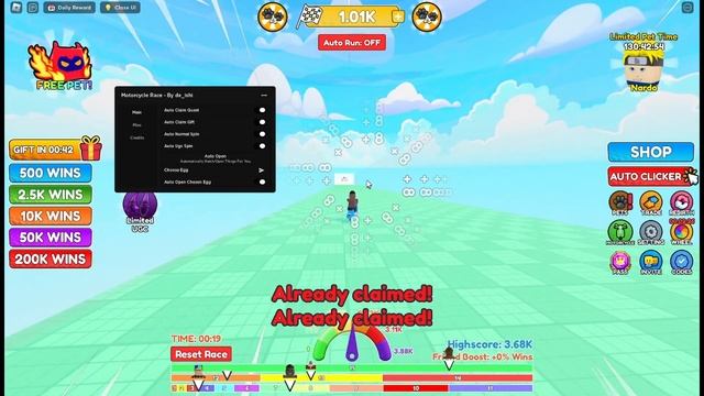 ?ROBLOX MOTORCYCLE RACE SCRIPT | INF CLICKS, INF WINS, AUTO PETS & MORE!? смотреть онлайн