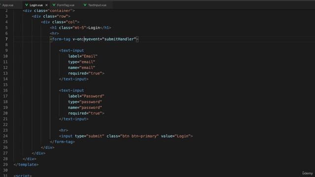 04 - Routing with the Vue - 007 Improving our Login form by binding data and listening for an event смотреть онлайн