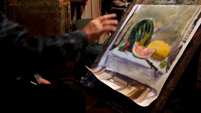 Д Шувалов Натюрморт с арбузом Гуашь